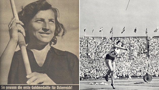 Javelin thrower Herma Bauma won the first and so far only LA gold medal for Austria. The picture on the left shows the front page of "Sport-Schau" on August 3, 1948. (Bild: Olaf Brockmann)