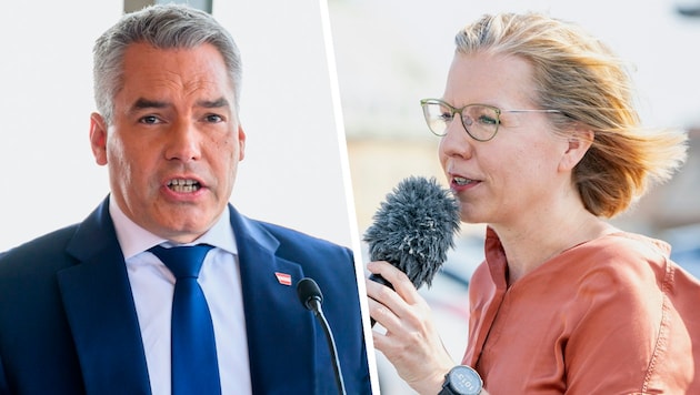 Climate Protection Minister Leonore Gewessler's green "yes" to the EU renaturation law famously brought the coalition partner ÖVP with Chancellor Karl Nehammer to the barricades. (Bild: Krone KREATIV/APA)