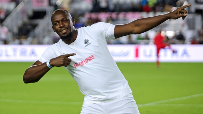 Usain Bolt in December 2023 at a soccer legends tournament in Florida.