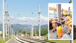 Das Aufstellen der Bahnstrom-Anlagen ist ein Mammutprojekt (Bild: Krone KREATIV/GKB/Karl-Heinz Ferk, Harry Schiffer Photodesign)