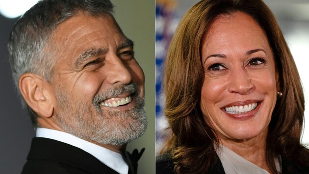 George Clooney supports Kamala Harris in the race for the US presidency. (Bild: APA Pool/VALERIE MACON, Erin SCHAFF / AFP / POOL)