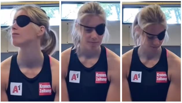 Katharina Liensberger "shocked" her fans with an eye patch. (Bild: Instagram/Katharina Liensberger)