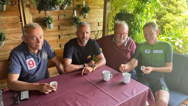 Stefan Reiter, Richard Kitzbichler, Willi Litzlbauer and ski jumping legend Andreas Goldberger. (Bild: Georg Leblhuber)