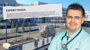 An der Grazer Medizin-Uni legt man Wert auf Gender-Sternchen (Ausriss) – und streicht diesem Arzt daher aus der Lehrpraxis-Liste. (Bild: Krone KREATIV/Med Uni Graz, zVg)