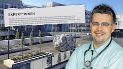 An der Grazer Medizin-Uni legt man Wert auf Gender-Sternchen (Ausriss) – und streicht diesem Arzt daher aus der Lehrpraxis-Liste. (Bild: Krone KREATIV/Med Uni Graz, zVg)