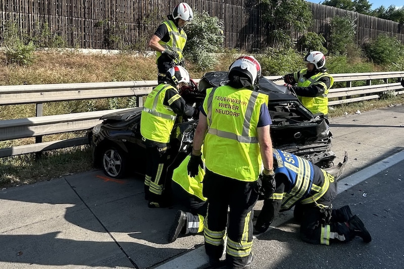 Die Lenkerin wurde bei dem Unfall schwer verletzt. (Bild: FF Wiener Neudorf)