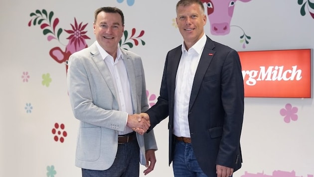 SalzburgMilch-Geschäftsführer Andreas Gasteiger (li.) und Thomas Thor. (Bild: SalzburgMilch/König)