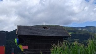 Der Paragleiter landete unsanft auf der Hütte. (Bild: Feuerwehren der Marktgemeinde Greifenburg)