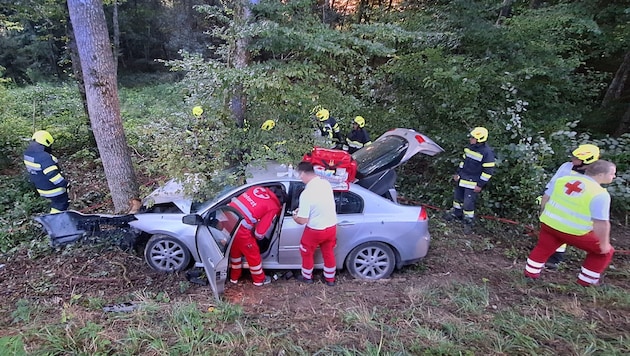 Das Auto krachte frontal gegen einen Baum (Bild: Erwin Irzl/BFVRA)