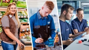 Welche Maßnahmen kurbeln die Wirtschaft an und führen zu einem Job-Boom? Experten haben jetzt in einer neuen Studie wirksame Lösungen erarbeitet. (Bild: Krone KREATIV/Greiner AG, voestalpine, Spar OÖ)