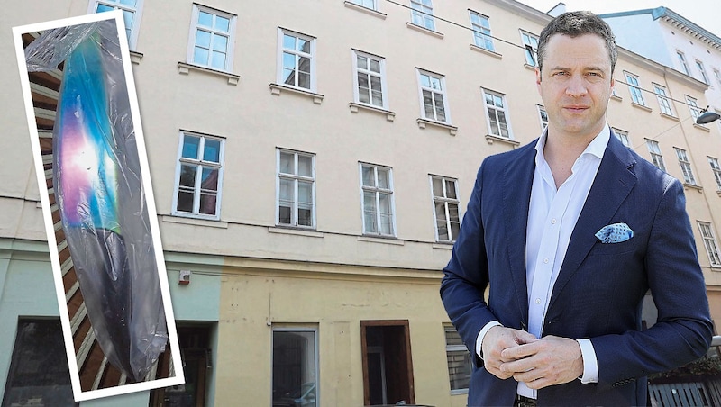 "I wrestled with the man," says ex-FPÖ politician Johann Gudenus. The scene of the crime: This is where the wild scenes with the kitchen knife (left) took place between former Freedom Party politician Gudenus, an injured man and two women. (Bild: Krone KREATIV/Zwefo, Martin Jöchl, zVg)