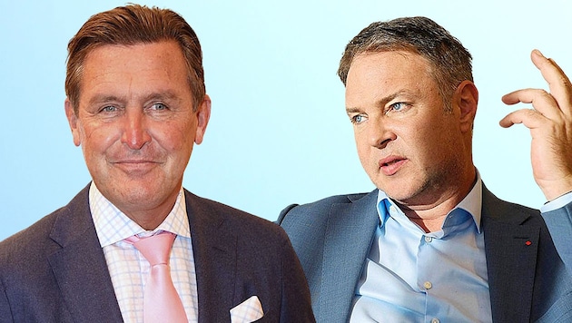 SPÖ leader Andreas Babler may soon have to line up behind Peter Hanke (left), even if he still wants to support him. (Bild: Krone KREATIV/Karl Schöndorfer, Christian Jauschowetz)