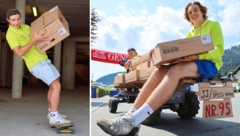 Mit Skateboard und „Speed Maschine“ liefern die Lagerjungs am Tennisgelände Nachschub – von der Breze bis zum Bierfass. (Bild: Birbaumer Christof)