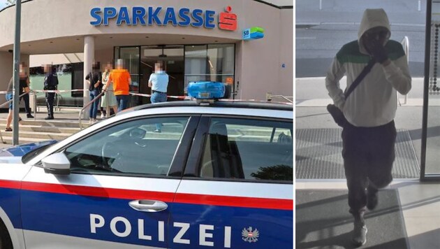 This savings bank branch was the scene of the robbery. The police have now published a mugshot. (Bild: Johanna Birbaumer, Polizei)