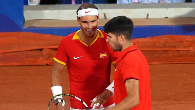 Rafael Nadal (li.) und Carlos Alcaraz (Bild: EPA)