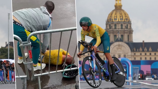 Lucas Plapp stürzte in Paris. (Bild: AFP/Emmanuel DUNAND, x.com/BenjiNaesen)