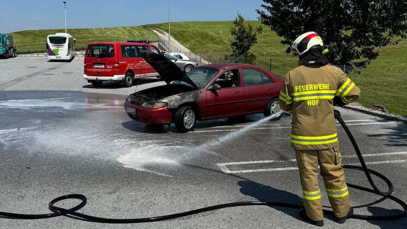 Die Feuerwehr verhinderte ein komplettes Ausbrennen des Fahrzeugs (Bild: Feuerwehr Hof bei Salzburg)