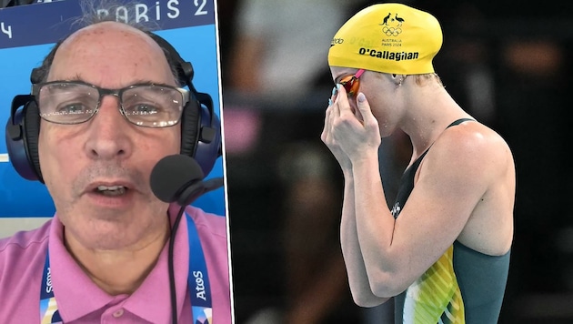 Ein sexistischer Kommentar beim Schwimmen der Frauen wurde dem Kommentator Bob Ballard (li.) zum Verhängnis. (Bild: APA/AFP/Manan VATSYAYANA, twitter.com/bobballardsport)