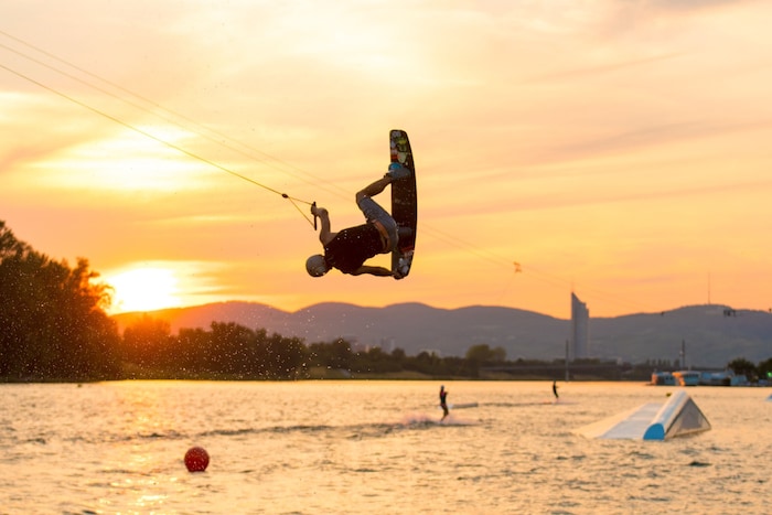 The wakeboarders provide spectacular action