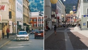 Ein Vergleich früher und heute: Die Lienzer Rosengasse war früher eine gut befahrene Durchfahrtsstraße. Heute eine Flanierpassage. (Bild: Archiv Stadt Lienz, Martin Oberbichler)