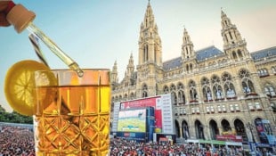 Tatort Public Viewing auf dem Rathausplatz: Auf einer WC-Anlage soll es zur Vergewaltigung gekommen sein. (Bild: Krone KREATIV/APA: Hans Leitner, Evelyn Hronek,)