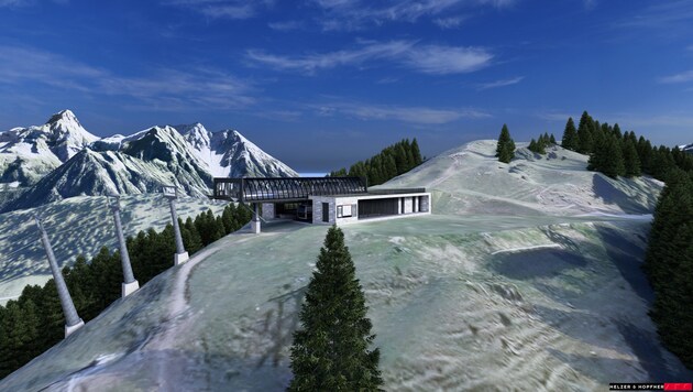 So soll die Bergstation der neuen Loischkopfbahn aussehen. (Bild: Bergbahnen Brandnertal,)