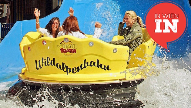 Nach einer Fahrt mit der Wildalpenbahn bleibt keiner trocken. Zwischen den Fahrgeschäften gibt es Sprühnebel- Stationen. (Bild: Krone KREATIV/Reinhard Holl)