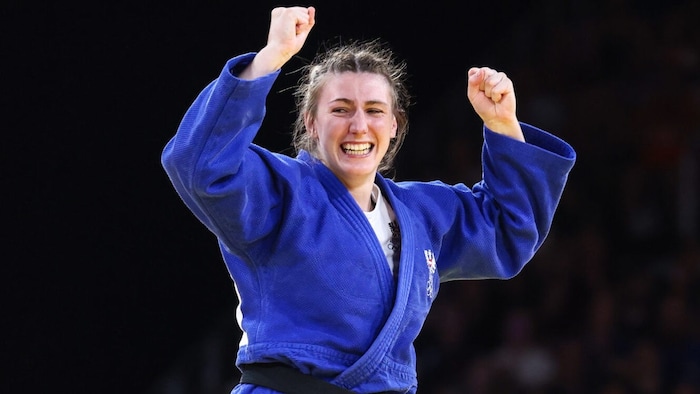 Michaela Polleres celebrates in the bronze medal match.