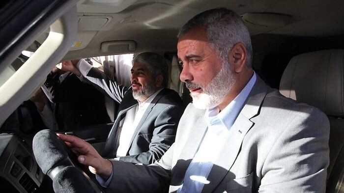 Von links: Hamas-Funktionär Khaled Meshaal und der verstorbene Anführer Ismail Haniyeh