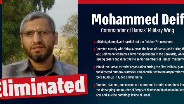 Six months after the attack, Hamas has now confirmed the death of its military chief Mohammed Deif. (Bild: AFP/Israeli Army)