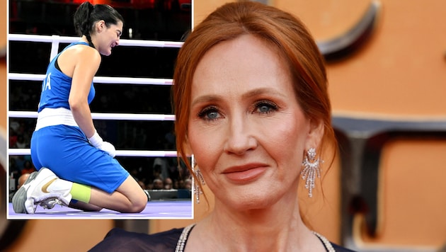 J.K Rowling (re.) leidet mit Angela Carini. (Bild: AFP/Tolga Akmen, MOHD RASFAN)