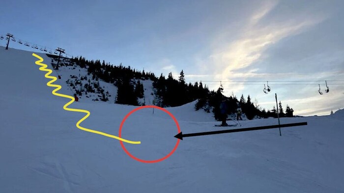 Das Polizei-Bild aus dem Akt zeigt, wie es zum Unfall gekommen war: In Gelb die Route des ...