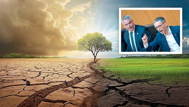 Die Themen Klimawandel und Klimaschutz werden heiß diskutiert – auch von Politikern.  (Bild: Krone KREATIV/APA/ROLAND SCHLAGER adobestock)