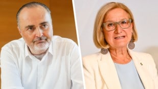 Die Landeshauptleute auf dem Prüfstand – schauen Johanna Mikl-Leitner und Hans Peter Doskozil zurecht angespannt? (Bild: Krone KREATIV/Harald Dostal Reinhard Holl)