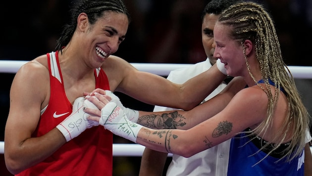 Anna Luca Hamori (right) lost to Imane Khelif. (Bild: AP/John Locher)