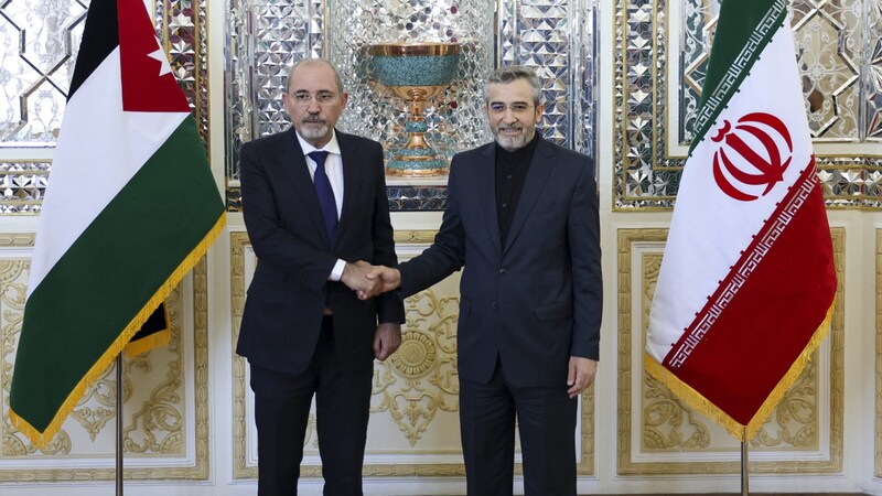 Iran's Foreign Minister Ali Bagheri Kani (left) welcomes his Jordanian counterpart Ayman Safadi (Bild: AFP)