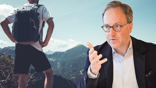 Neos leader Oberhofer is calling on Lebensraumholding Tirol to do more for Tyrolean tourism. Before the battleship starts to lurch. (Bild: Birbaumer Christof/zVg, KRONE Kreativ)