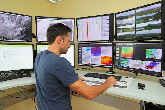 In the morning, the various weather models are studied and an initial forecast is drawn up, as ...
