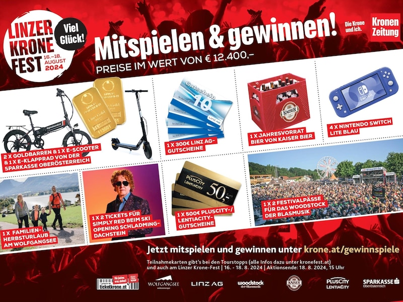 Great prizes await everyone who takes part in the big festival competition. (Bild: krone kreativ)