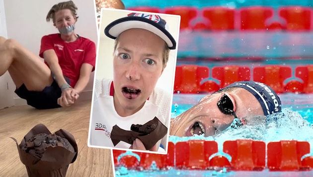 Swimmer Henrik Christiansen has become the "Muffin Man" thanks to his Tiktok videos. (Bild: Associated Press, tiktok.com/henrikchristians1)