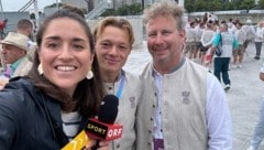 ORF-Journalistin und Ex-Wasserspringerin Veronika Kratochwil mit ihrem Ex-Schützling Anton Knoll und ihrem früheren Trainer Aristide „Didi“ Brun in Paris. (Bild: Veronika Kratochwil-Marchsteiner)