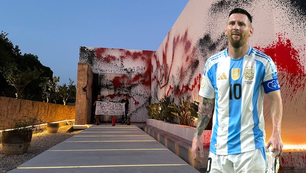 Lionel Messi's villa in Ibiza was sprayed. (Bild: AFP/APA/Futuro Vegetal/Handout/JUAN MABROMATA)