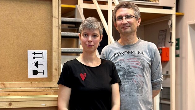 Author Hanna Yankuta and translator Ihar Krebs (Bild: Christoph Hartner)