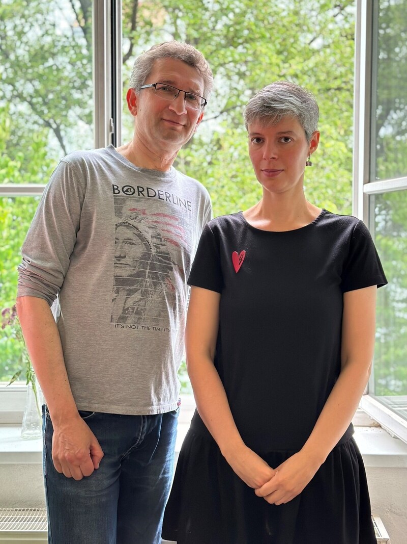 Author Hanna Yankuta and translator Ihar Krebs (Bild: Christoph Hartner)