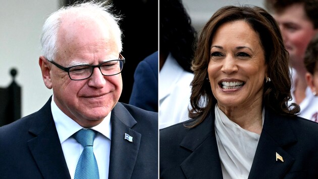 Tim Walz from Minnesota will be joining Kamala Harris in the presidential race. (Bild: APA/AFP/Jim WATSON, Chris Kleponis)