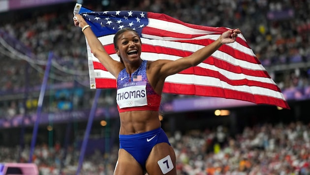 Gabrielle Thomas wins the 200 meters. (Bild: AP ( via APA) Austria Presse Agentur/ASSOCIATED PRESS)