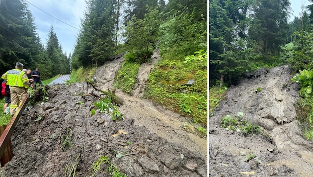 The mudslide in East Tyrol occurred on Tuesday evening. (Bild: FF Nußdorf-Debant, Krone KREATIV)