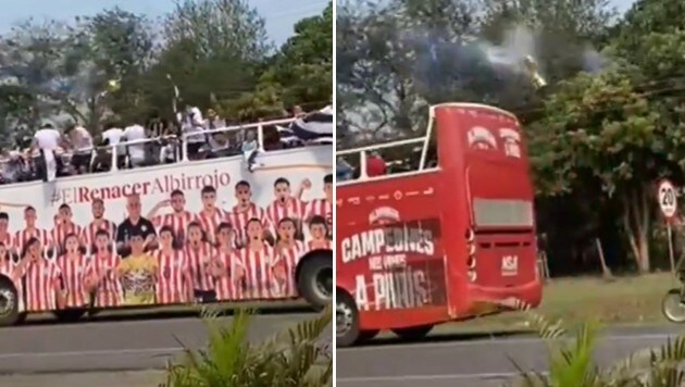 Ouch! The championship trophy got caught in a power line. (Bild: X.com/Raulbogarin)