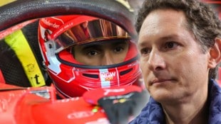 John Elkann (r.) blickt der kommenden Saison mit Lewis Hamilton (l.) optimistisch entgegen. (Bild: AFP/Marton Monus/Pool Photo via AP, APA/Nelson ALMEIDA/Giuseppe CACACE, Photoshop, )