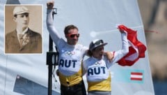 Lara Vadlau und Lukas Mähr machten es Paul Neumann, Österreichs erstem Olympiasieger, (kleines Bild) nach und holten Gold. (Bild: GEPA/ÖOC)